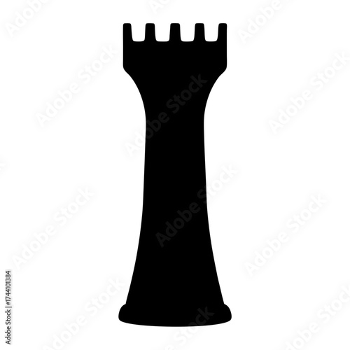 Vector art of black rook chess piece, a strategic symbol of defense and tactical planning in the classic board game
