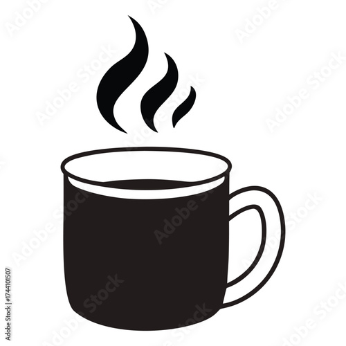 Simple black silhouette of a steaming coffee cup with handle vector