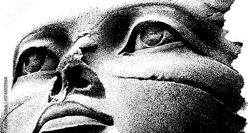 Detailed dotwork stipple illustration of sphinx with human face - art and design inspiration