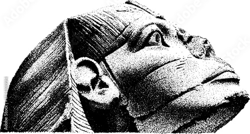 Intricate dotwork stipple illustration of a sphinx with human features for artistic design