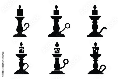 candle holder silhouette christmas vector icon set