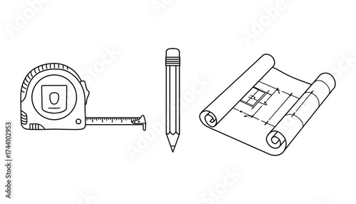 Drafting and Measuring Tools Line Art