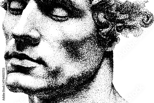 Abstract male portrait stipple dotwork illustration with halftone effects for artistic design