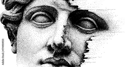 Ancient face in detailed dotwork stippling art for history-inspired designs