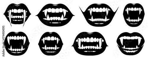 Vampire fangs and lips in a menacing smile silhouette