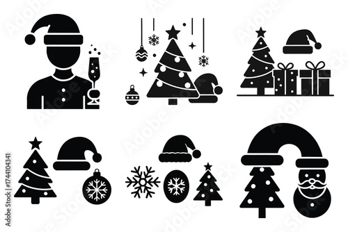 christmas party silhouette christmas vector icon set