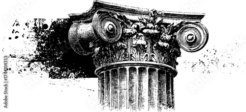 Intricate dotwork stippling illustration of antique column for artistic design