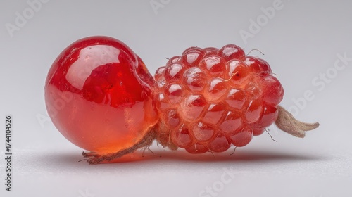 Vibrant red berry with unique texture against a neutral background