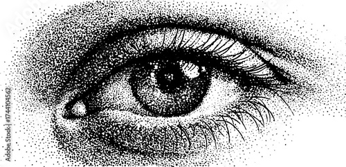 Intricate stipple dotwork eye illustration for art and design projects
