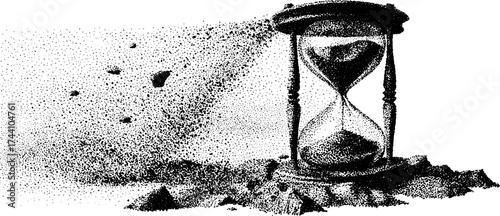 Intricate dotwork stippling hourglass illustration depicting the flow of time