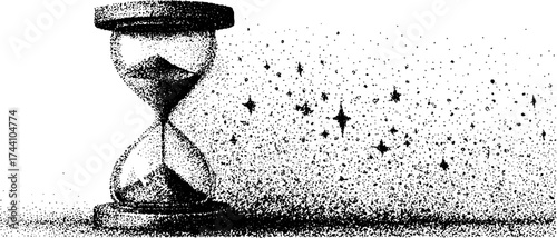 Vintage hourglass dotwork illustration with halftone effect for timeless design