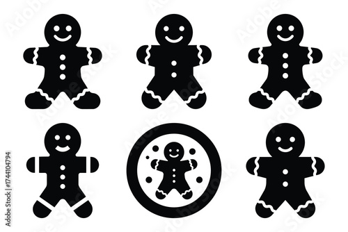 gingerbread cookie silhouette christmas vector icon set