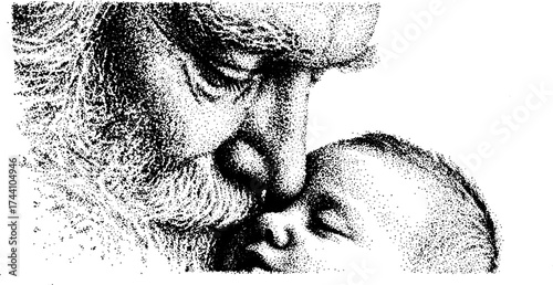 Heartwarming connection of generations through dotwork stippling art design for poster