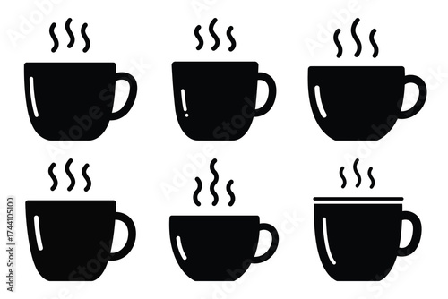 hot cocoa silhouette christmas vector icon set