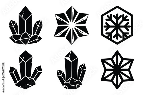 ice crystal silhouette christmas vector icon set