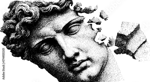 Detailed dotwork stippling of ancient marble sculpture with stipple gradation for art design