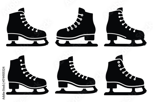 ice skates silhouette christmas vector icon set