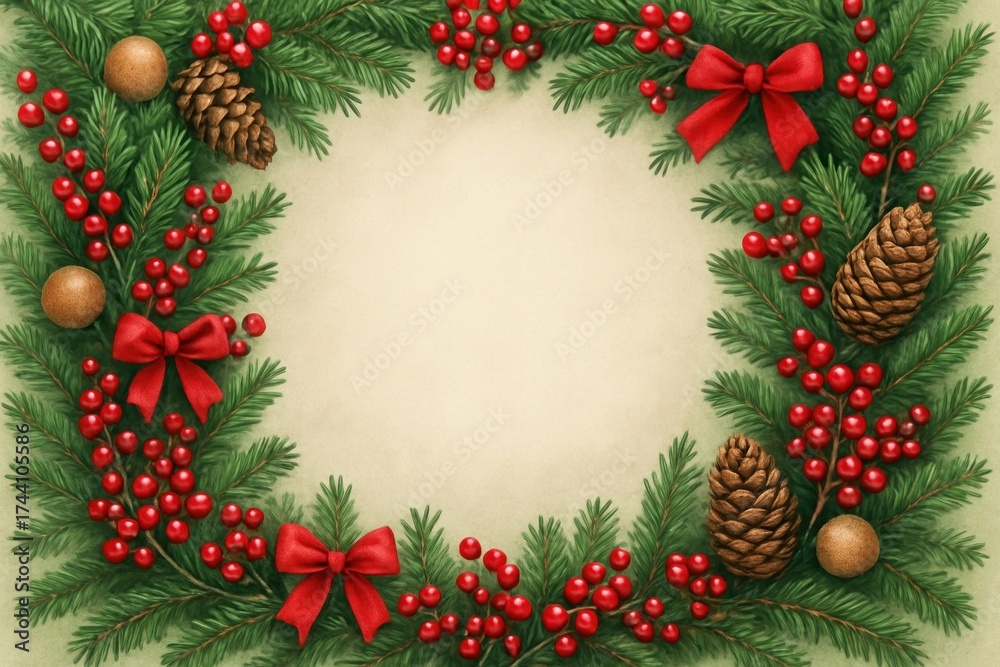 Fototapeta premium Festive wreath with pinecones.