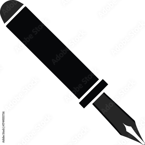 Elegant black fountain pen with silver nib vector illustration transparent background