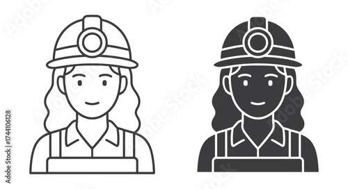 Female miner icos. Isolated vector illustration.