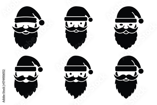 santa beard silhouette christmas vector icon set