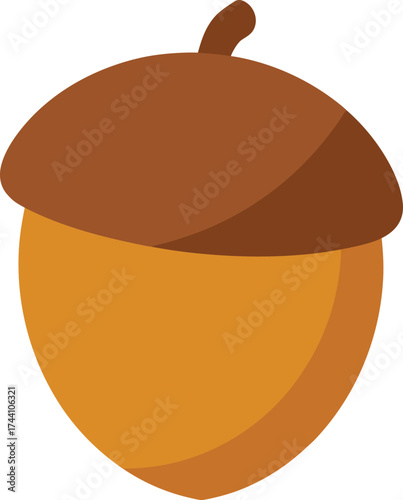Brown acorn with cap vector illustration natural forest element transparent background