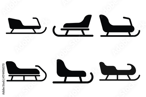 sled silhouette christmas vector icon set