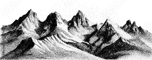 Detailed mountain landscape in dotwork stippling technique for artistic design