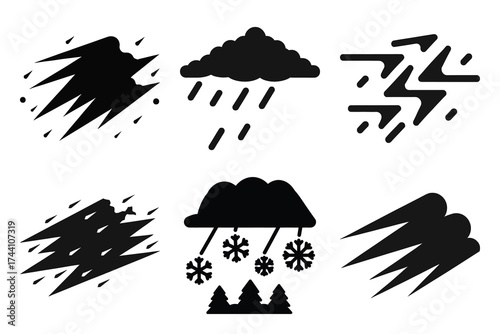 snowstorm silhouette christmas vector icon set