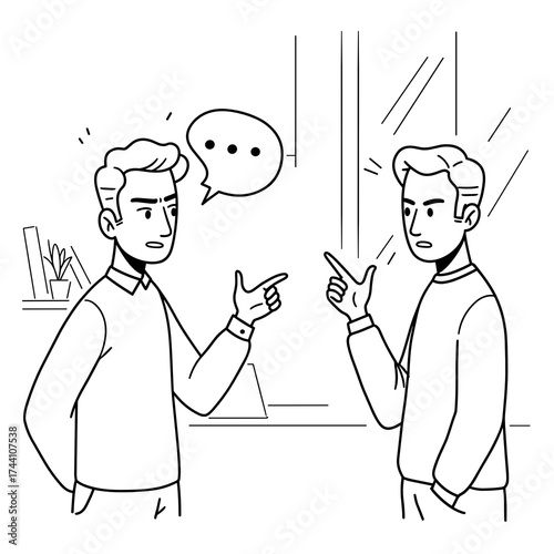simple vector sketch illustration of a Two men arguing and gesturing while standing indoors  