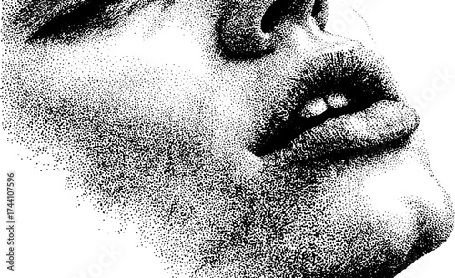 Emotional depth captured in detailed dotwork stippling illustration for artistic design
