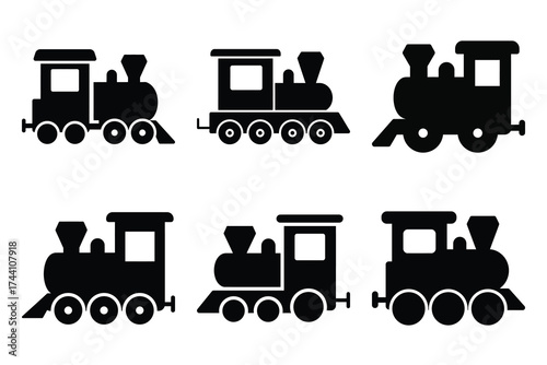 toy train silhouette christmas vector icon set
