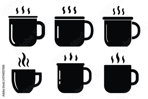 warm mug silhouette christmas vector icon set