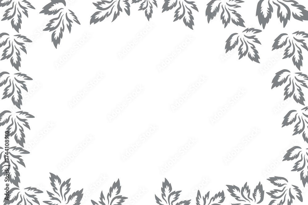 Fototapeta premium Hand drawn plants, dividers, wreaths, border frames. Circle floral frame with leaves on white background. Vector hand drawn illustration for wallpaper, posters, card. Copy space. Doodle style.