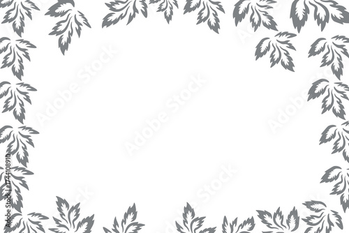 Hand drawn plants, dividers, wreaths, border frames. Circle floral frame with leaves on white background. Vector hand drawn illustration for wallpaper, posters, card. Copy space. Doodle style.