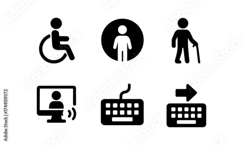 Inclusive accessibility icons set for digital interfaces and public spaces