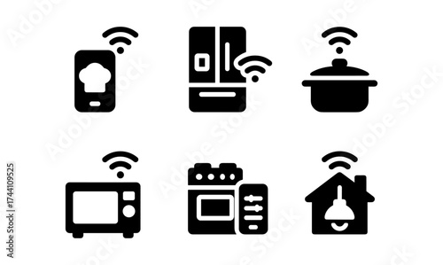 Smart home technology: wifi-connected kitchen and appliances icons