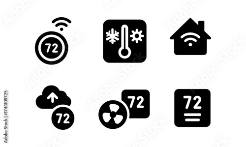 Smart home temperature and connectivity icons for modern thermostat interfaces