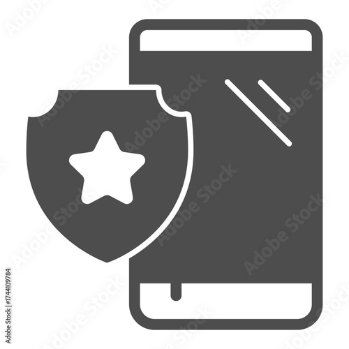 Smartphone of the year mark solid icon, cyber monday concept. Vector graphics. Gadget and star on emblem, best choice sign on white background, glyph style icon for mobile or web design.