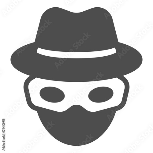 Anonymous man with glasses and hat solid icon, cyber monday concept. Vector graphics. Head of incognito customer, advisor sign on white background, glyph style icon of mobile or web design.