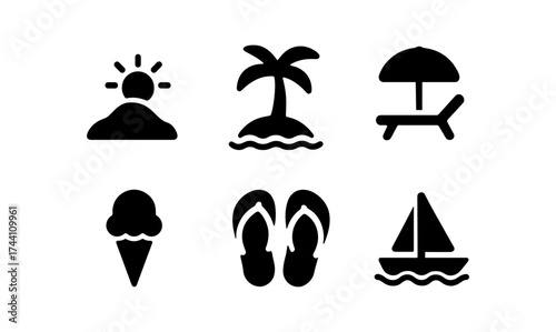 Summer icons collection: beach, relaxation, and leisure symbols
