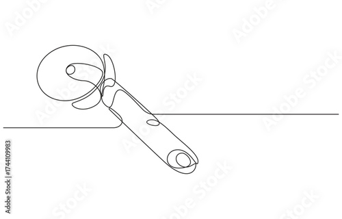 continuous line art drawing Pizza Cutter, Pizza Cutter in One Line, Single line art Pizza cutter utensil cooking kitchen tool continuous drawing