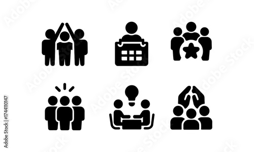 Teamwork icon set: collaborative group symbols for business and organization