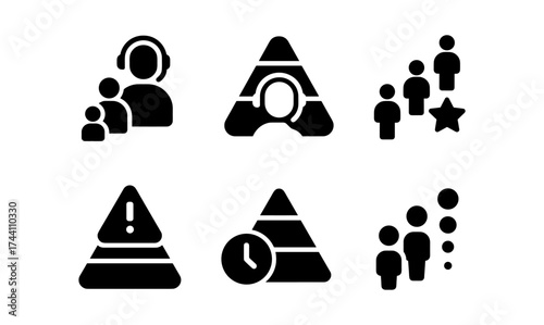Minimalist business icon set featuring diverse team and management symbols