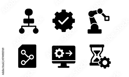 Minimalist technology icons featuring automation and robotics elements