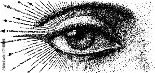 Intricate dotwork stippling of the eye of ra with gradation design