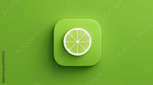Minimalist 3D app icon with a vibrant lime slice in green and white, representing fresh food and digital services