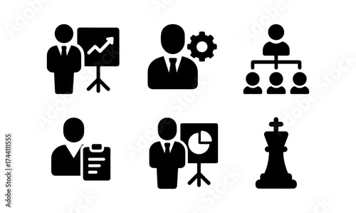 Business and leadership icons: strategy, management, and success elements