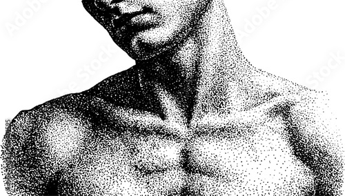 Detailed dotwork stippling illustration of human upper body for art and design