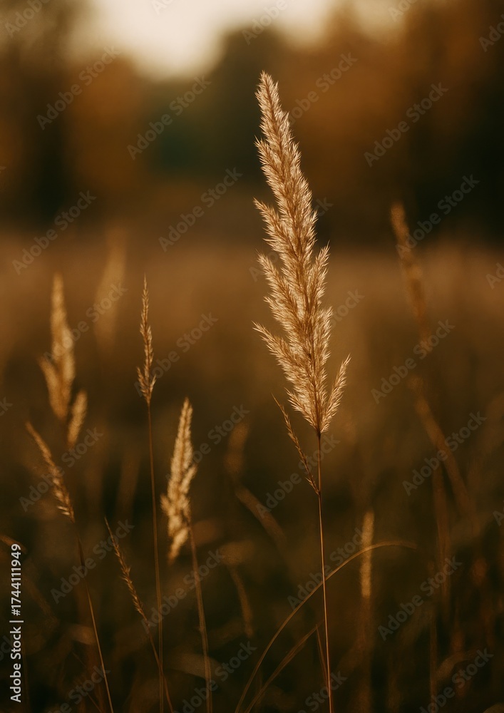 Fototapeta premium Golden autumn grass tranquility